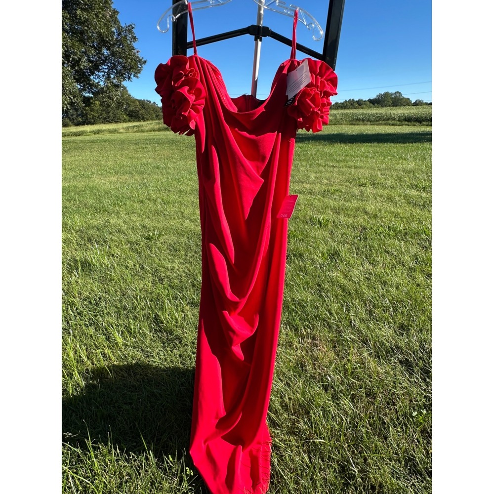 NWT Xscape Red Ruffle Off Shoulder Ruched Evening Gown Formal Dress 22W USA